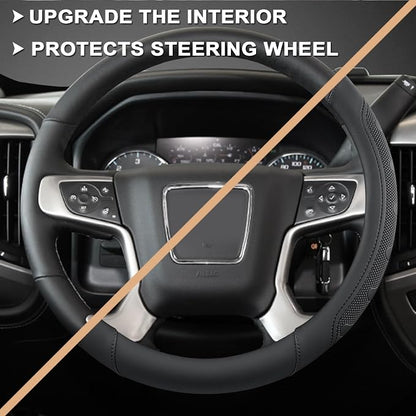 GIANT PANDA Steering Wheel Cover for GMC Sierra Acadia Terrain Yukon(Black-Standard Size)