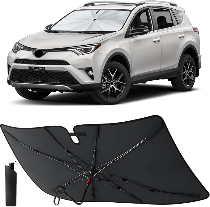 EcoNour Umbrella Foldable Windshield Sun Shade Fit for 2013-2016 2017 2018 Toyota RAV4 Sunshade, Front Car Window Shades Sun Visor, UV Protection, Heat Blocker, Car Accessories