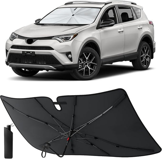 EcoNour Umbrella Foldable Windshield Sun Shade Fit for 2013-2016 2017 2018 Toyota RAV4 Sunshade, Front Car Window Shades Sun Visor, UV Protection, Heat Blocker, Car Accessories