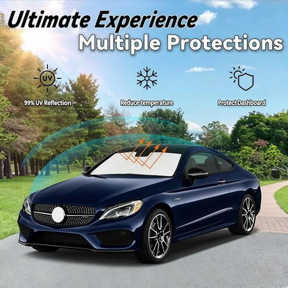 Windshield Sun Shade for 2015-2026 Mercedes Benz C Class W205 C250 C300 C400, Car Front Window Sunshade with 240T Sun Visor Protector Blocks UV Rays Heat Sun Shield Accessories