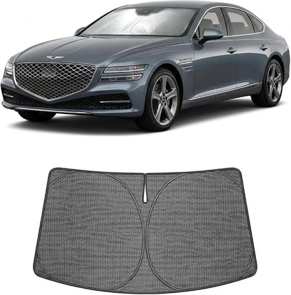 Proadsy Windshield Sun Shade Custom Fit Ford Mustang Mach-E 2021-2026 Ice Crystal Black Front Window Sunshade UV and Heat Blocker Foldable Visor Keeps Car Cooler for Summer Parking and Daily Use