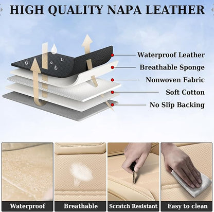 Coverado Car Seat Covers, Front Covers for Cars, Car Seat Cover Front Seats, Car Seat Protector Waterproof, Leather Car Seat Cushion, Universal Interior Covers Seat Protectors for Most Cars Beige