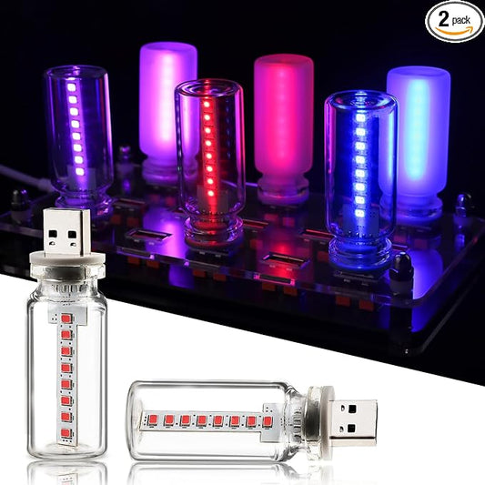 2PCS USB Lights for Car, Retro LED Car Interior Lamp Ambient Lighting, Universal USB Plug Lights for Cars, bedrooms, Camping, Parties, Clear Glass Bottle Decorative Night Light, Red Light