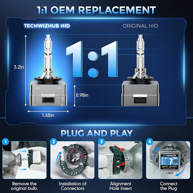 D1S Xenon HID Bulbs, 8000K White Blue 35W High/Low Beam 66144 66140 85140 85415 Replacement Bulb, Easy Installation, Pack of 2