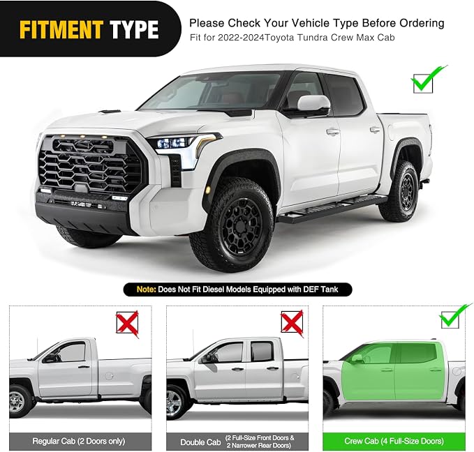 Nilight Running Boards for 2022 2023 2024 2025 2026 Toyota Tundra Crewmax Cab 4 Full Size Doors 6 Inch Side Step Nerf Bars Black