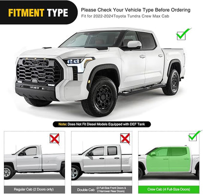 Nilight Running Boards for 2022 2023 2024 2025 2026 Toyota Tundra Crewmax Cab 4 Full Size Doors 6 Inch Side Step Nerf Bars Black
