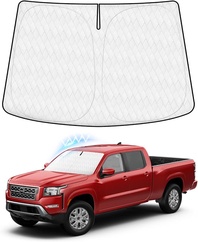 KUST Windshield Shade Custom Fit for Nissan Frontier 2022 2023 2024 2025 2026 Car Accessories Sun Shade Front Windshield Sun Visor Foldable Thicker 5-Layer Block Sun UV Rays