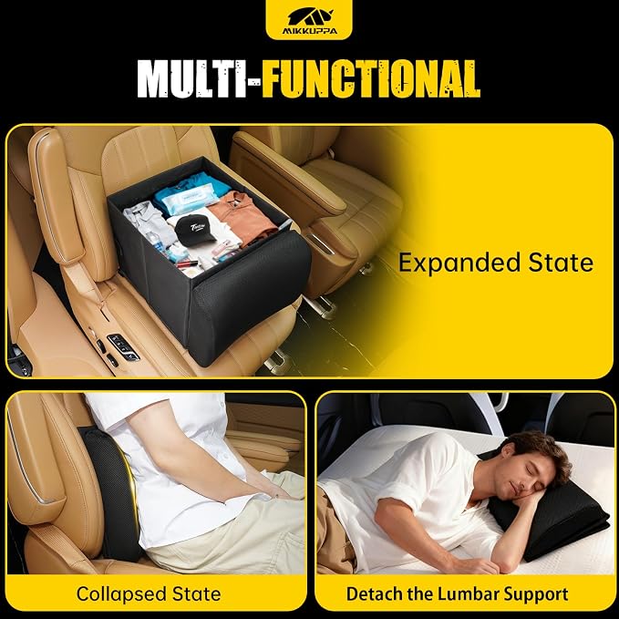 MIKKUPPA Car Seat Organizer & Lumbar Support - 33L Collapsible Front & Back Seat Organizer with Removable Back Support Pillow, Car Storage for SUV Auto Truck Van