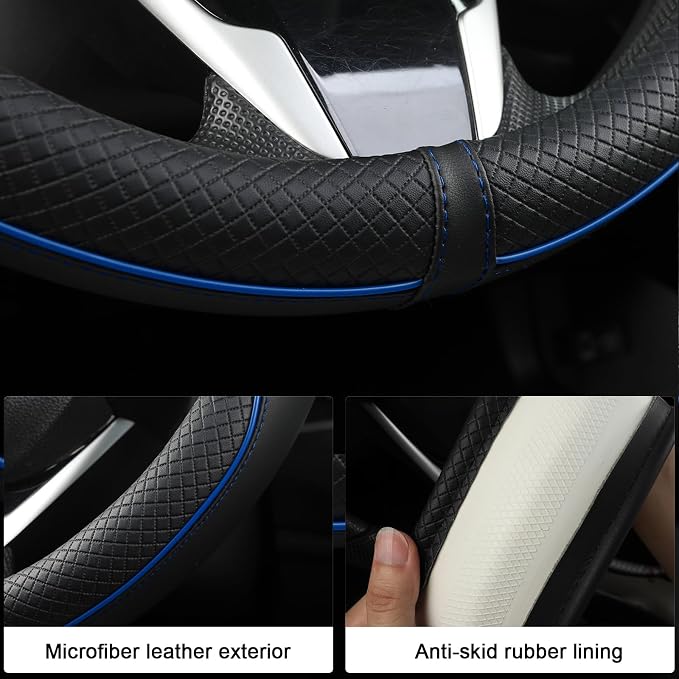 West Llama Customized Auto Car Steering Wheel Cover for Chevy 14.5-15 inches, Steering Wheel Cover for Chevrolet(Black Line-Standard Size)