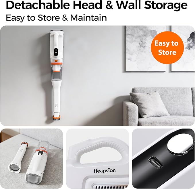 Heapsion Handheld Vacuum Cleaner Cordless, 7000Pa Suction, Portable Pet Hair Vacuum, 30-Min Runtime Rechargeable Type-C, Lightweight with Telescopic Tube for Car, Home & Office, with Telescopic Tube