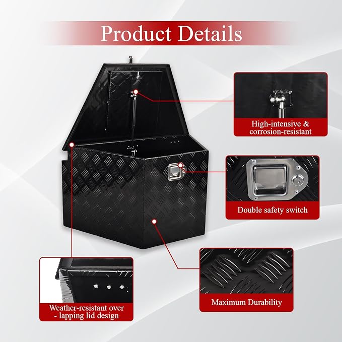 33''Inch Aluminum Trailer Tongue Tool Box Truck Bed Toolbox Truck Trailer Chest Box Underbody Storage Organizer Waterproof Square Storage Organizer wi/Lock & Keys Black(‎33" Lx19 Wx18 H)