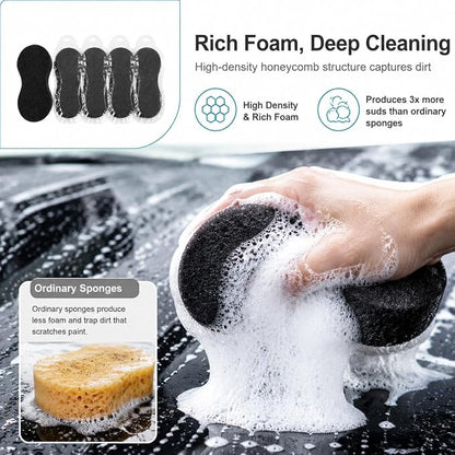 5 PCS Car Wash Sponge for Cleaning, High Density Waxing Wiping Car Sponge, Vehicle Compressed Foam Scrubber Kit, Universal Auto Easy Grip Sponges for Motorcycles Bikes Trucks SUVs (Black)