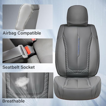 Coverado Car Seat Cover Full Set, Gray Seat Covers Front Seats Back Seat Covers, Nappa Leather Waterproof, Car Seat Cushion, Car Seat Protector Universal Fit Most Cars