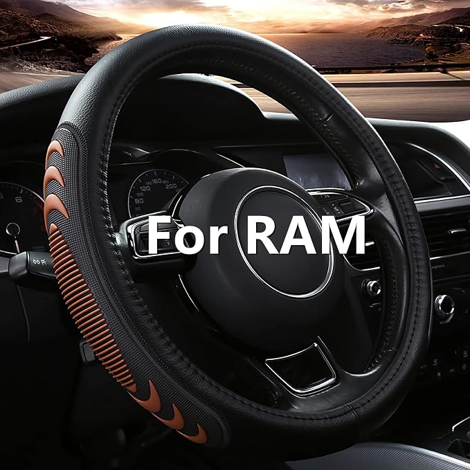 Yangday Leather Steering Wheel Cover for Dodge Ram 1500 2500 3500, 15.5-16 Inches Car Steering Wheel Cover with Anti-Slip Massage Particle (Brown)