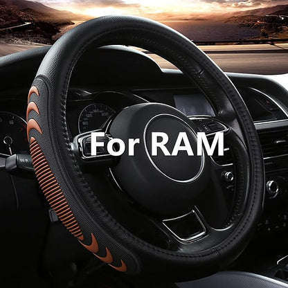 Yangday Leather Steering Wheel Cover for Dodge Ram 1500 2500 3500, 15.5-16 Inches Car Steering Wheel Cover with Anti-Slip Massage Particle (Brown)