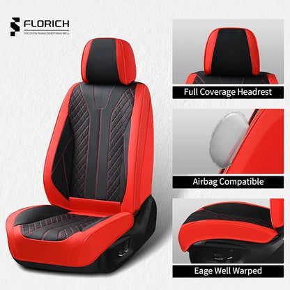 FLORICH Car Seat Covers Front Seats Luxury Faux Leather Waterproof Seat Covers Car Seat Protector Automotive Seat Covers Cushion Universal Fit for Most Cars SUV Trucks, Black&Red