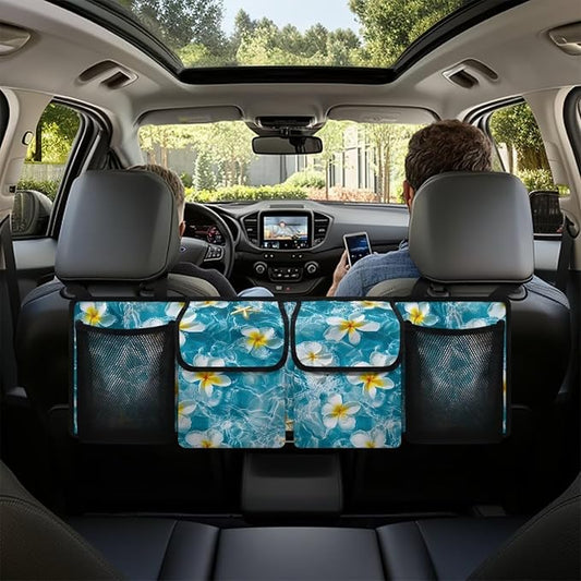 Tropical Florals Car Trunk Organizer Backseat Hanging Storage Bag with 4 Pockets & 3 Adjustable Straps Large Capacity Backseat Hanging Storage Accessories for Most Cars