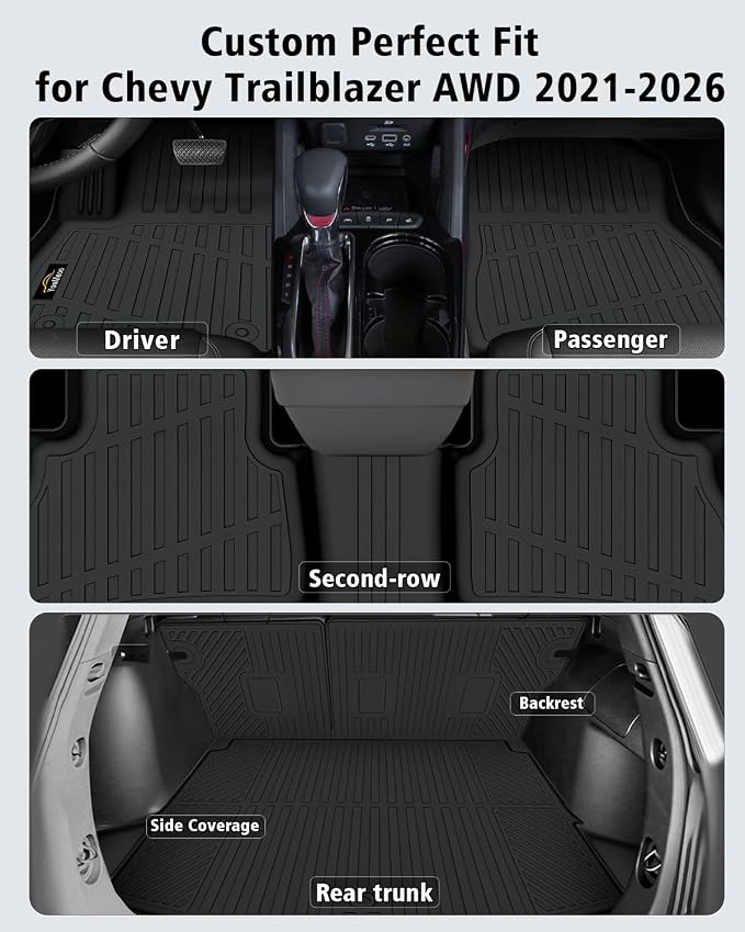 Floor Mats for Chevy Trailblazer AWD 2021-2025 2026 Trunk Mat with Backrest Mat All Weather TPE Full Set Liners & Door Sill Guards for Chevrolet Trailblazer Accessories, Black (Upper Cargo Floor Mat)