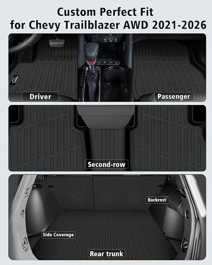 Floor Mats for Chevy Trailblazer AWD 2021-2025 2026 Trunk Mat with Backrest Mat All Weather TPE Full Set Liners & Door Sill Guards for Chevrolet Trailblazer Accessories, Black (Upper Cargo Floor Mat)