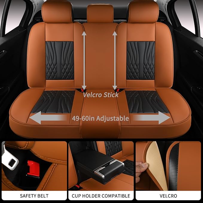 MINGBRON Leather Car Seat Covers,Car Seat Protector Waterproof,Seat Covers Full Set, Car Seat Protectors 5 Seats,Automotive Seat Covers Fit Most Cars Black&Brown