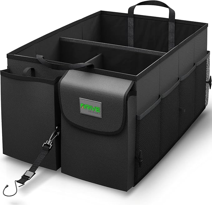 DRIVE - Car Trunk Organizer - Collapsible, Multi-Compartment Automotive SUV Car Organizer for Storage w/Adjustable Straps - Truck & Car Accessories for Women and Men - Black