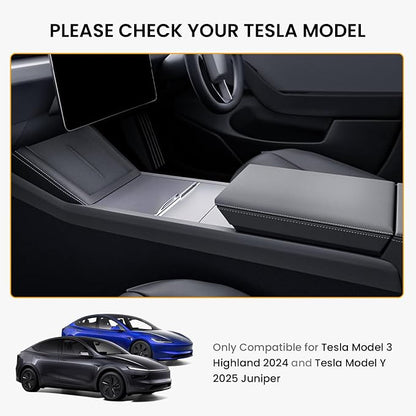 BANKKY 2PCS Center Console Organizer for Tesla Model 3 Highland 2024-2026 & Model Y Juniper 2025-2026, White Armrest Storage Tray with Anti-Slip Liner, ABS Tesla Accessories