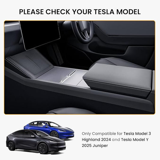 BANKKY 2PCS Center Console Organizer for Tesla Model 3 Highland 2024-2026 & Model Y Juniper 2025-2026, White Armrest Storage Tray with Anti-Slip Liner, ABS Tesla Accessories