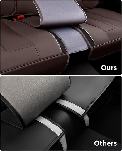 Huidasource Coffee Back Seat Cover Luxury Nappa Leather, Rear Seat Cover with Velcro Adjustable, Ventilation Holes, Child Seats, Seat Covers Waterproof Universal Fit for Most Cars SUV Trucks, Coffee