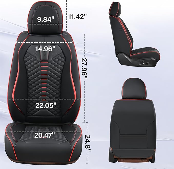 Coverado Seat Covers Full Set, Waterproof Nappa Leather Seat Covers for Cars, 5 Seats Universal Car Seat Protectors, Black Car Seat Covers Car Seat Cushions Fit for Most Cars (Black&Red)