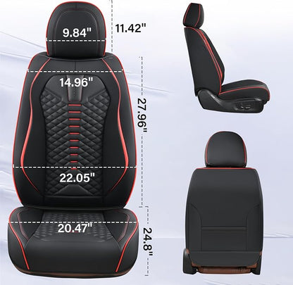 Coverado Seat Covers Full Set, Waterproof Nappa Leather Seat Covers for Cars, 5 Seats Universal Car Seat Protectors, Black Car Seat Covers Car Seat Cushions Fit for Most Cars (Black&Red)