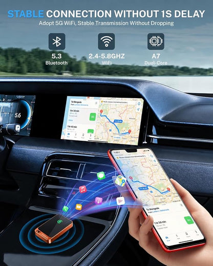 Jemluse Wireless CarPlay Adapter for Apple iPhone - Multi-User Seamless Connection for Convert Wired to Wireless Car Play Adapter - No Latency from iOS 10+ to Screen w/USB C (Cosmic Orange)