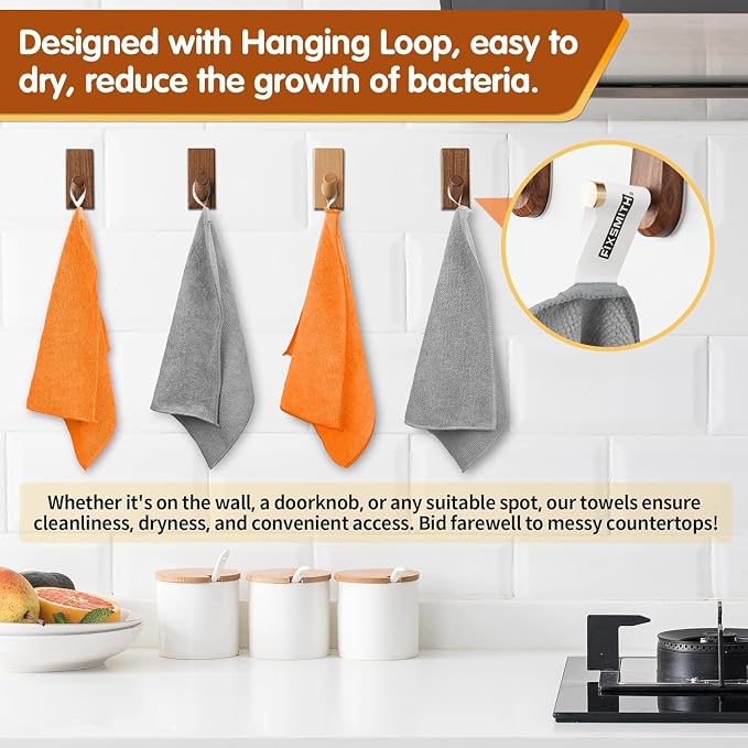 FIXSMITH Microfiber Cleaning Cloth -Pack of 24, Highly Absorbent Cleaning Rags(Grey&Orange), 16"X12" All Purpose Cleaning Towels for Housekeeping, Kitchen, Car, Reusable Microfiber Towels