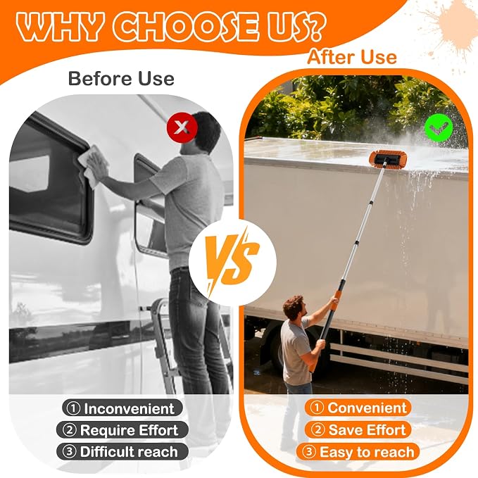 LAANPOLE 16FT Car Wash Brush with Long Handle, Car Cleaning Kit with Soft Bristle Wash Brush, Microfiber Cleaning Mop, Window Squeegee, Mitt, Wheel Brush for RV, Truck, Boat, House Siding