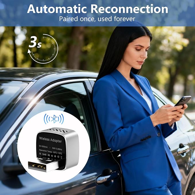 Wireless CarPlay Adapter & Android Auto Dongle, One Click Multi Device Switching Seamless Connection, Compact Size, Plug & Play Wireless CarPlay Converter for iPhone & Android, USB/USB-C, No Delay