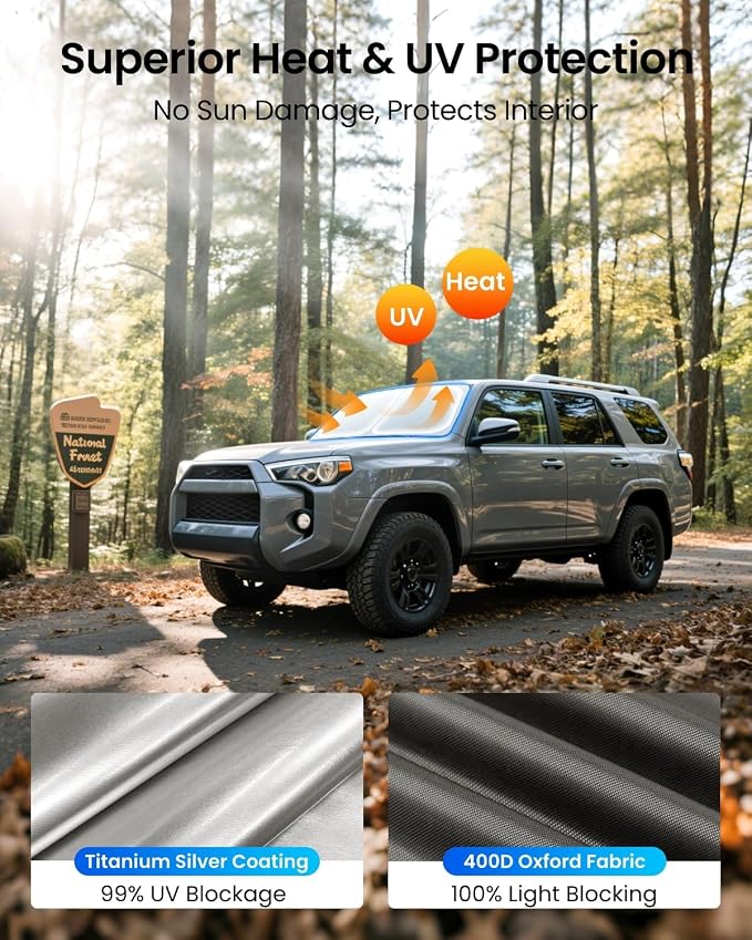 REEVAA Upgraded for Toyota 4Runner 2026-2010 Windshield Sunshade [Tailored Fit, 99% Sun Protection] Foldable Sun Shade Car Accessories with Storage Bag