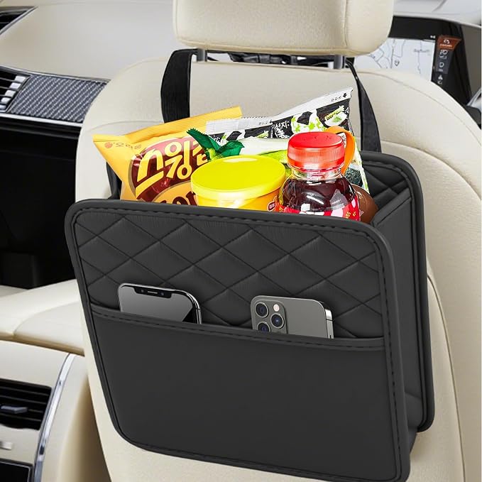 vvag Car Seat Back Organizer, PU Leather Hanging Storage Pocket with Large Capacity, Multipurpose Auto Travel Essentials Organizer for Backseat, Universal Fit for Most Cars SUVs Trucks
