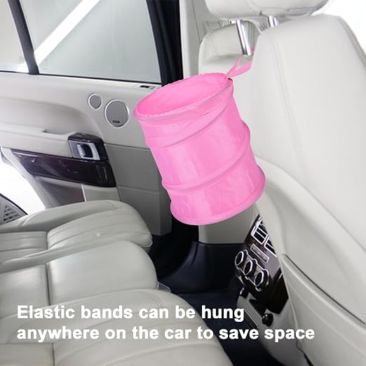 Car Trash Can, 2 Packs Mini Car Garbage Can, Collapsible Trash Bin | Pop-Up Trash Can for Car Front Back Seat, Portable Car Trash Bag Hanging for Vehicle SUV Rv Truck Accessories Interior, Pink