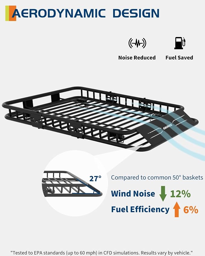 Garvee Universal Roof Rack Cargo Carrier Basket, 200 Lbs Capacity Rooftop Cargo Rack, Car Top Luggage Holder Basket Heavy Duty for SUVs, Trucks, Vehicles