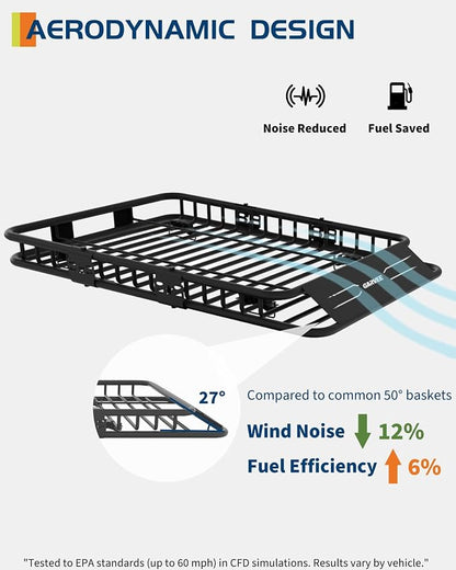 Garvee Universal Roof Rack Cargo Carrier Basket, 200 Lbs Capacity Rooftop Cargo Rack, Car Top Luggage Holder Basket Heavy Duty for SUVs, Trucks, Vehicles