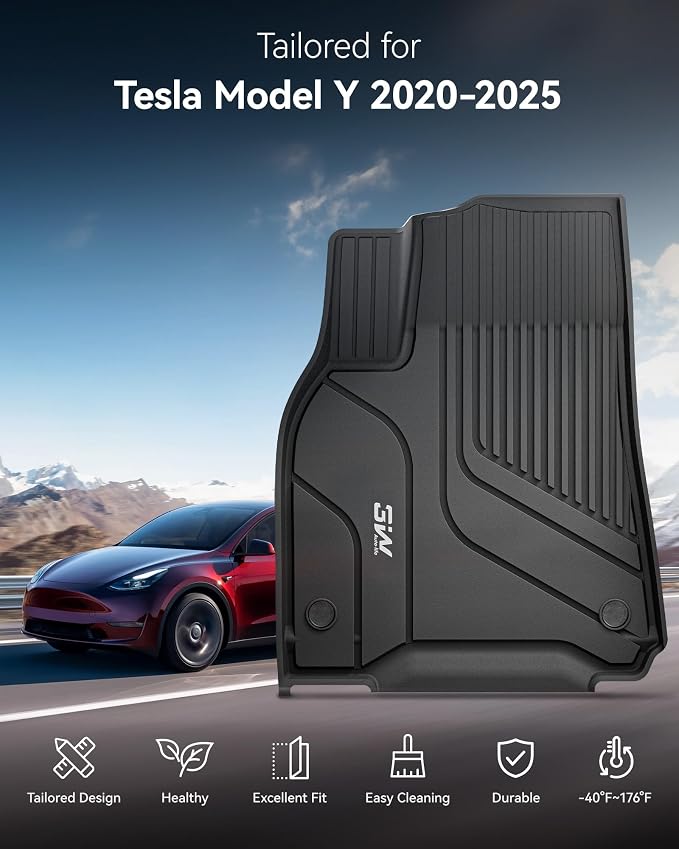 3W Tesla Model Y Floor Mats 2020-2024(Not for Juniper), TPE Floor Liner, Cargo Liner Custom Fit Model Y Accessories All Weather Black, 5-Seater