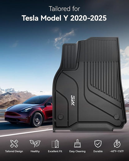 3W Tesla Model Y Floor Mats 2020-2024(Not for Juniper), TPE Floor Liner, Cargo Liner Custom Fit Model Y Accessories All Weather Black, 5-Seater