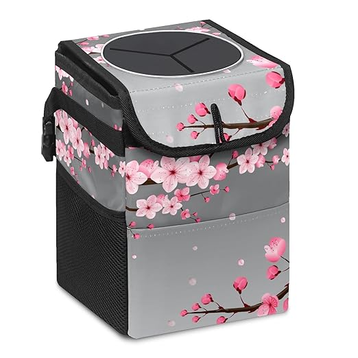 Car Trash Can – Multi-Purpose, Lightweight and Portable with Durable Water-Resistant Coating, No Installation Required, Practical and Ample Capacity, Variety of Colors.Cherry Blossom