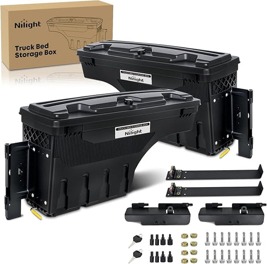 Nilight Truck Bed Tool Box Driver Side & Passenger Side Truck Tool Box Fit for Ford F-150 1999-2014 ABS Swing Case Truck Bed Storage Box with Lockable Lid Waterproof Wheel Well Toolbox Black