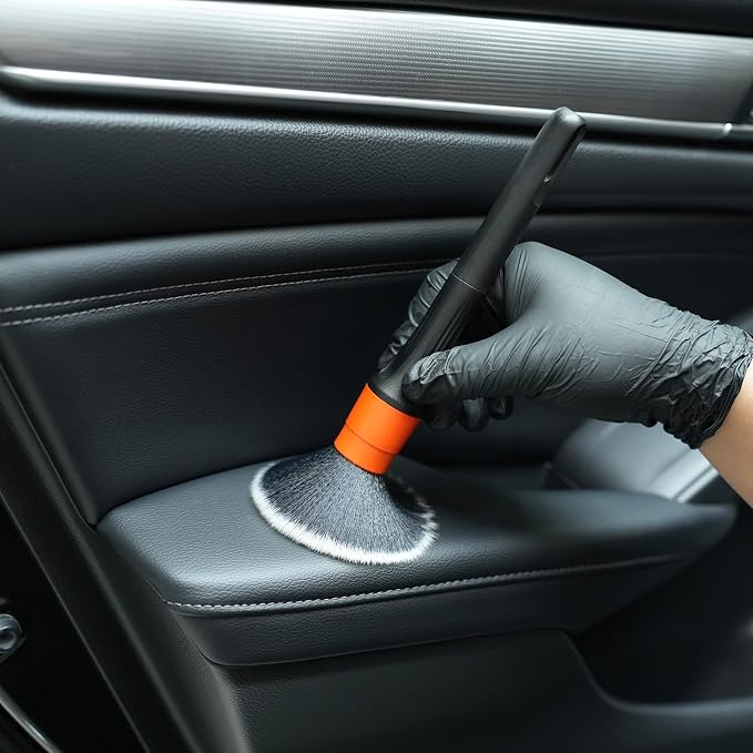 Car Drill Brush, Drill Brush Attachment SPTA 5Pcs Detachable Car Care Detailing Brush Set Soft No Scratch Boar Hair Detail Brush Car Care Detail Brush for Air Vent Automotive Interior Exterior -DF075