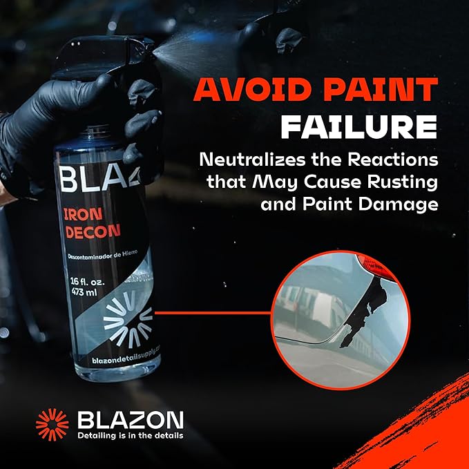 BLAZON Iron Decon - Heavy Duty Iron Remover & Wheel Cleaner, 2X Concentration for Rapid Removal of Iron Buildup, Brake Dust, and Rust Spots, Low Odor Formula - Citrus Scent - 16 Oz