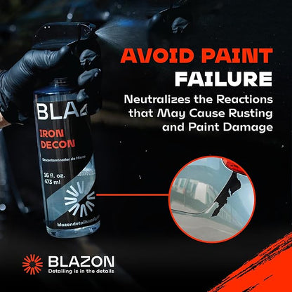BLAZON Iron Decon - Heavy Duty Iron Remover & Wheel Cleaner, 2X Concentration for Rapid Removal of Iron Buildup, Brake Dust, and Rust Spots, Low Odor Formula - Citrus Scent - 16 Oz
