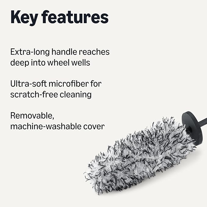 Amazon Basics Microfiber Wheel Cleaner Brush, for Rim Cleaning and Car Detailing, 16.54" Length, Gray