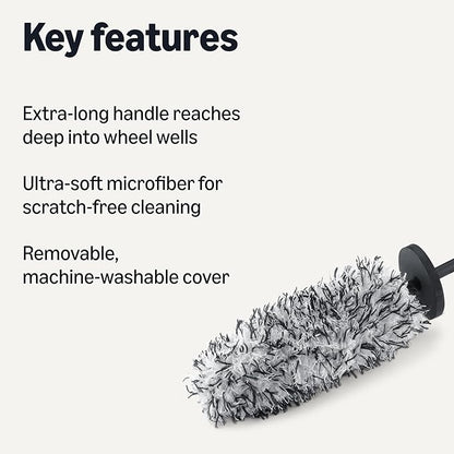Amazon Basics Microfiber Wheel Cleaner Brush, for Rim Cleaning and Car Detailing, 16.54" Length, Gray