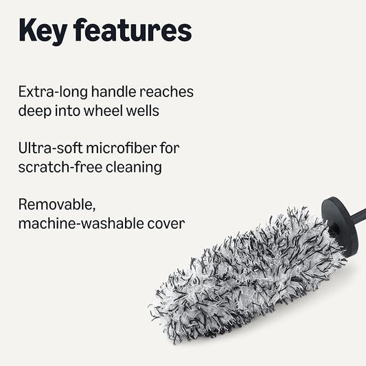 Amazon Basics Microfiber Wheel Cleaner Brush, for Rim Cleaning and Car Detailing, 16.54" Length, Gray