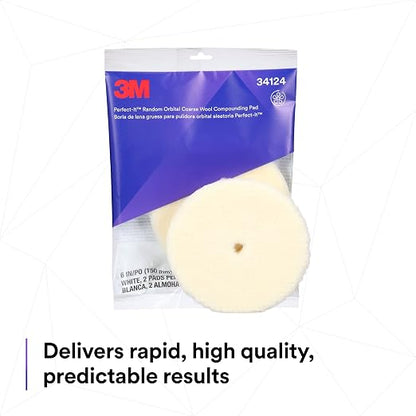 3M Perfect-It Random Orbital Coarse Wool Compounding Pad, 6"/150 mm, White, 34124, Orbital Pads for Automotive Compounding and Polishing